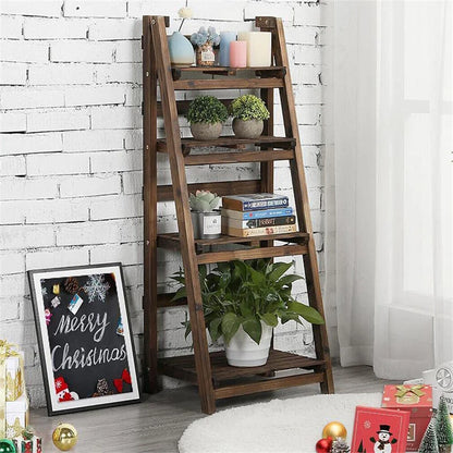 Folding 4 Tier Ladder Shelf, Storage Shelving Unit, Wooden Bookcase, Plant Flower Display Rack, Indoor Rack