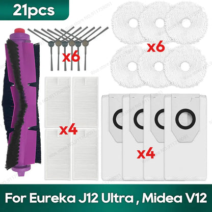 Compatible for Eureka J12 Ultra, Midea V12 Accessories Main Side Brush Hepa Filter Mop Rag Dust bag