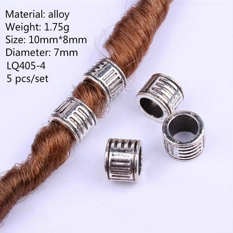 5 Pcs Antique Silver Hair Braid Dread Dreadlock Beads Cuffs Tuber Approx 8mm Inner Hole for Hair Styling Accessories Tool