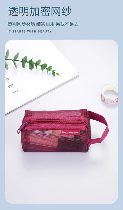 Dark Series Vintage Three-dimensional Square Nylon Mesh Coin Purse Pouch Large Capacity Key Lipstick Earphone Organizer Card Bag