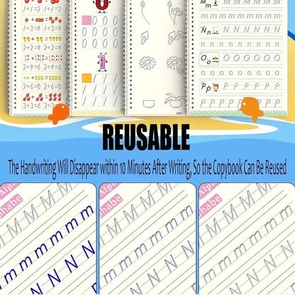 Reusable English Writing Practice Book for Kids Wipe Clean Magic Copybook with Stickers Parental Guidance Interactive Learning