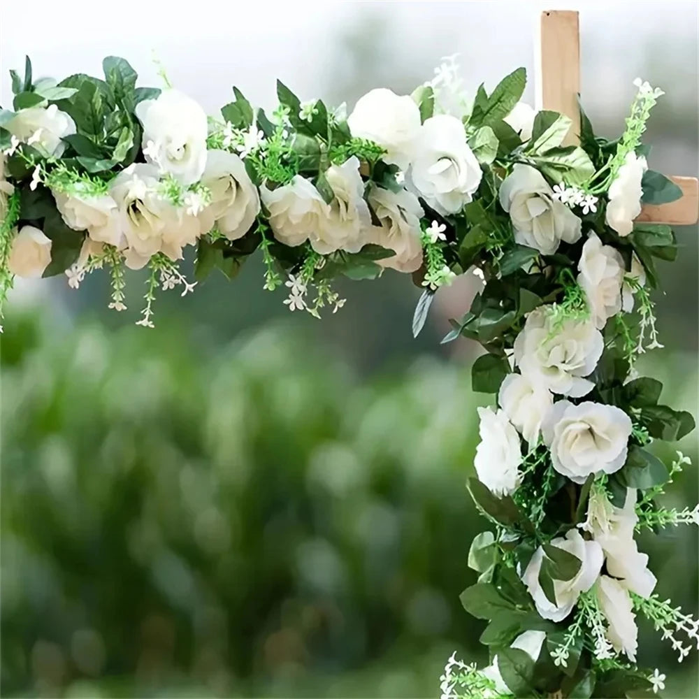 2.2M Artificial Rose Vine with 10 Blooms White pink  Faux Floral  Hanging Decor for Wedding Indoor Durable Plastic Plant