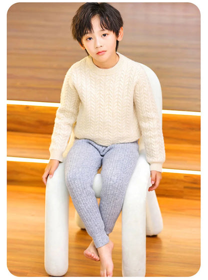 Premium 100% Merino Wool Thermal Leggings for Kids - Warm Winter Base Layer Pants for Boys & Girls