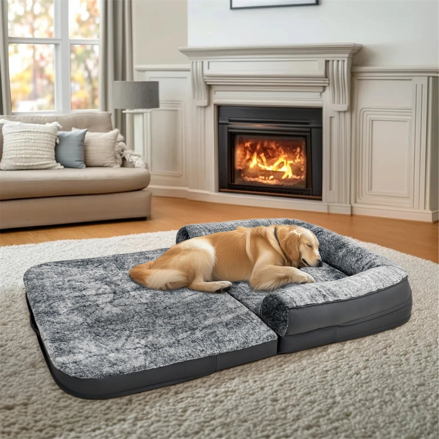180cm Long Human Dog Bed Fits Adults and Pets Foldable Orthopedic Pet Bed Plush Cushion Cover with Bolster