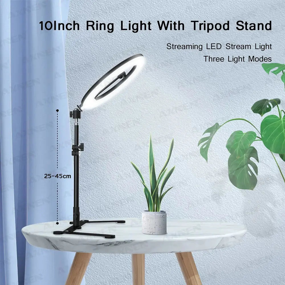 Desktop Foldable Overhead Tripod with Ring Light for Smartphone with Phone Holder Photography Table Stand Live Photo Video Shot