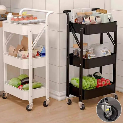 3 Tier Metal Folding Trolley Cart Storage Rack Rolling Shelf Beauty Office Wheel