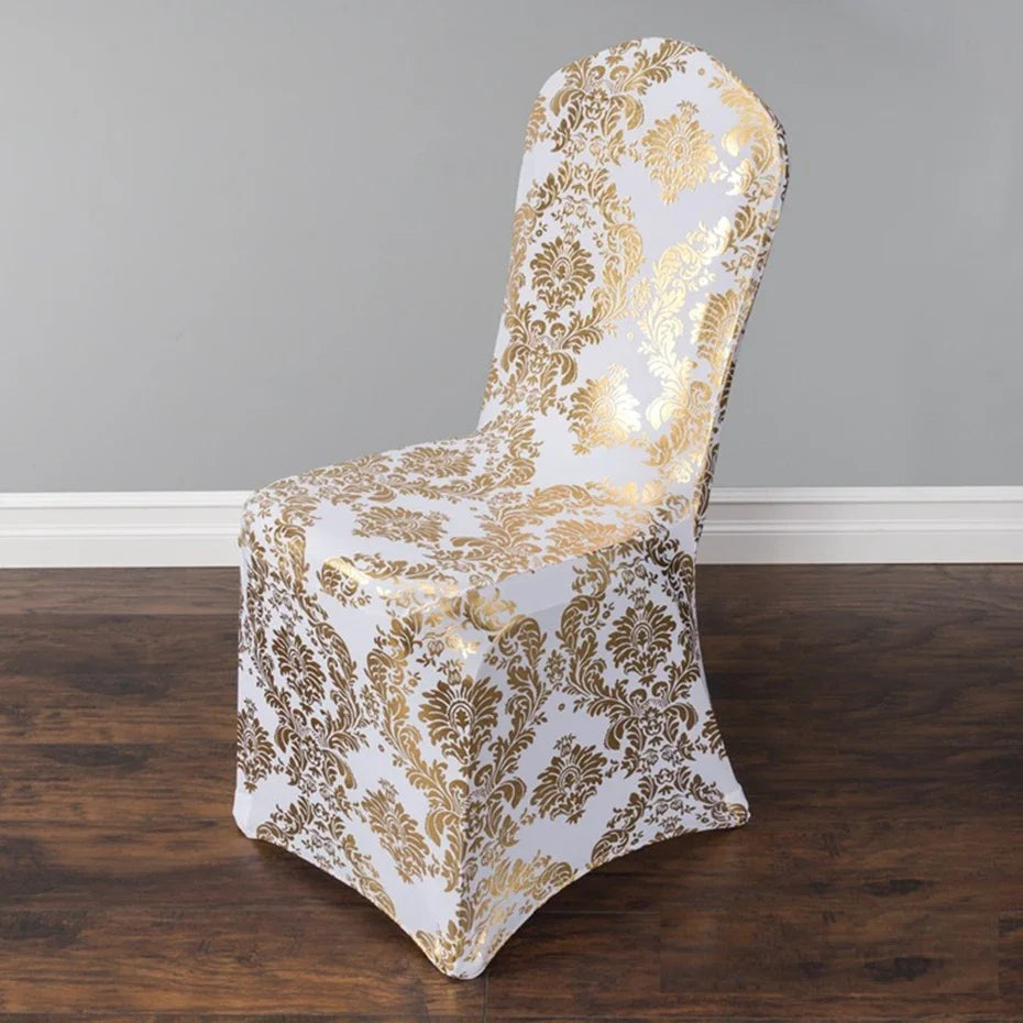 Dining Chair Covers Bronzing Gold Silver Flower Print Removable Washable Spandex Stretch Decorative Chair Slipcovers Wedding