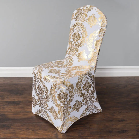 Dining Chair Covers Bronzing Gold Silver Flower Print Removable Washable Spandex Stretch Decorative Chair Slipcovers Wedding