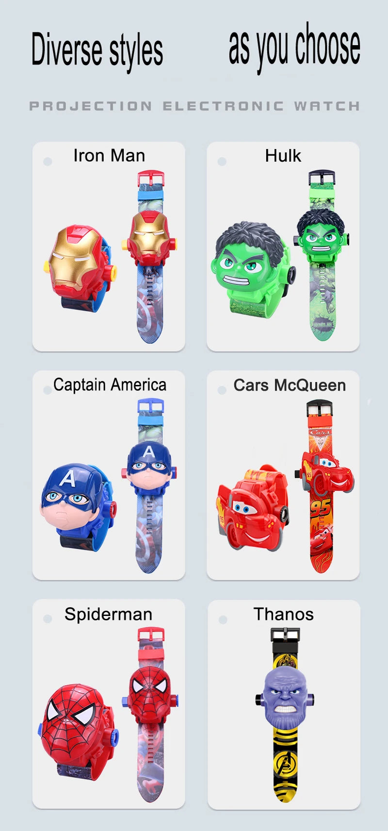 Disney Marvel Figure Spiderman Minnie McQueen 24 Projection Watch Digital Clock Student Wristwatches Kids Toy Boy Birthday Gifts