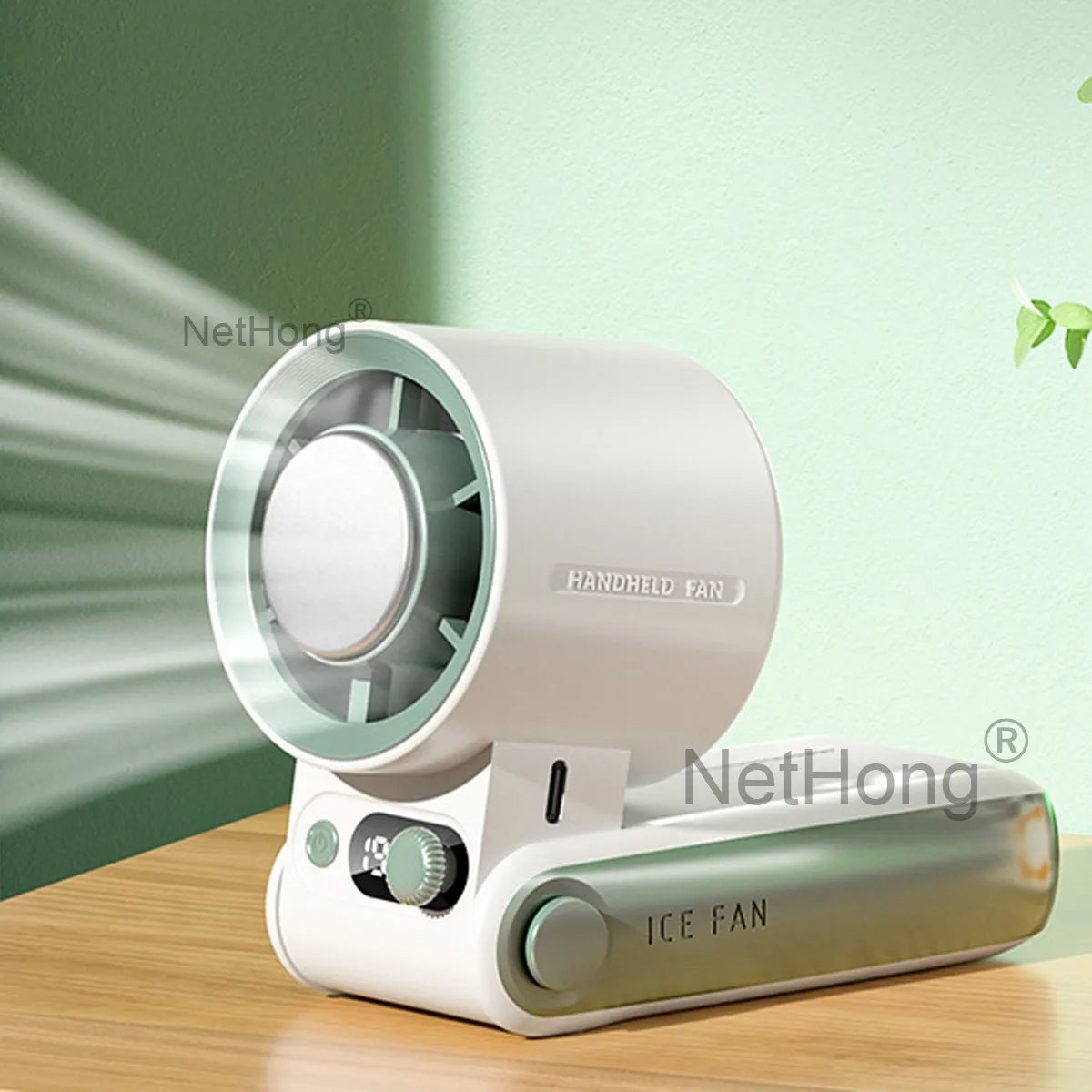 Portable Handheld Digital Turbo Fan 3600mAh Rechargeable 6 Speed Foldable Fan