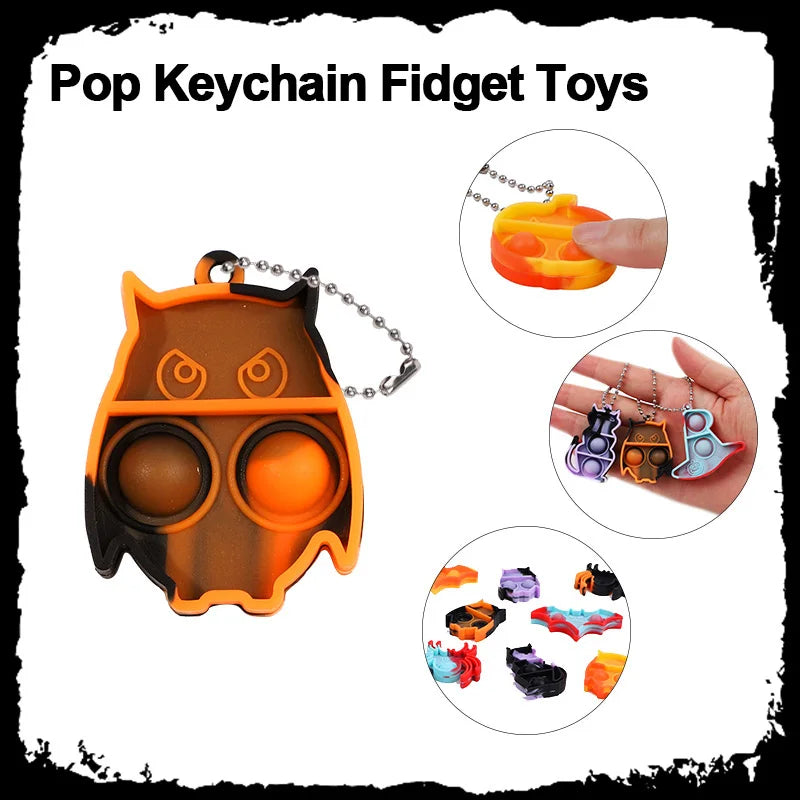 Halloween Fidget Toys Keychain - Mini Pop Pumpkin Spider Party Favors for Kids & Adults (10/20/30 Pack)