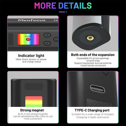 Minifocus Mini RGB Tube Light Handheld led Photography Stick Video Wand Fill Lamp Magnetic 2500-9000K for Vlog Youtube TikTok