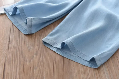 2025 New Fashion Children Wide Leg Pants Summer Casual Thin Chiffon Cropped Trousers For Teenager Girls Clothes 2 4 6 8 10 Years