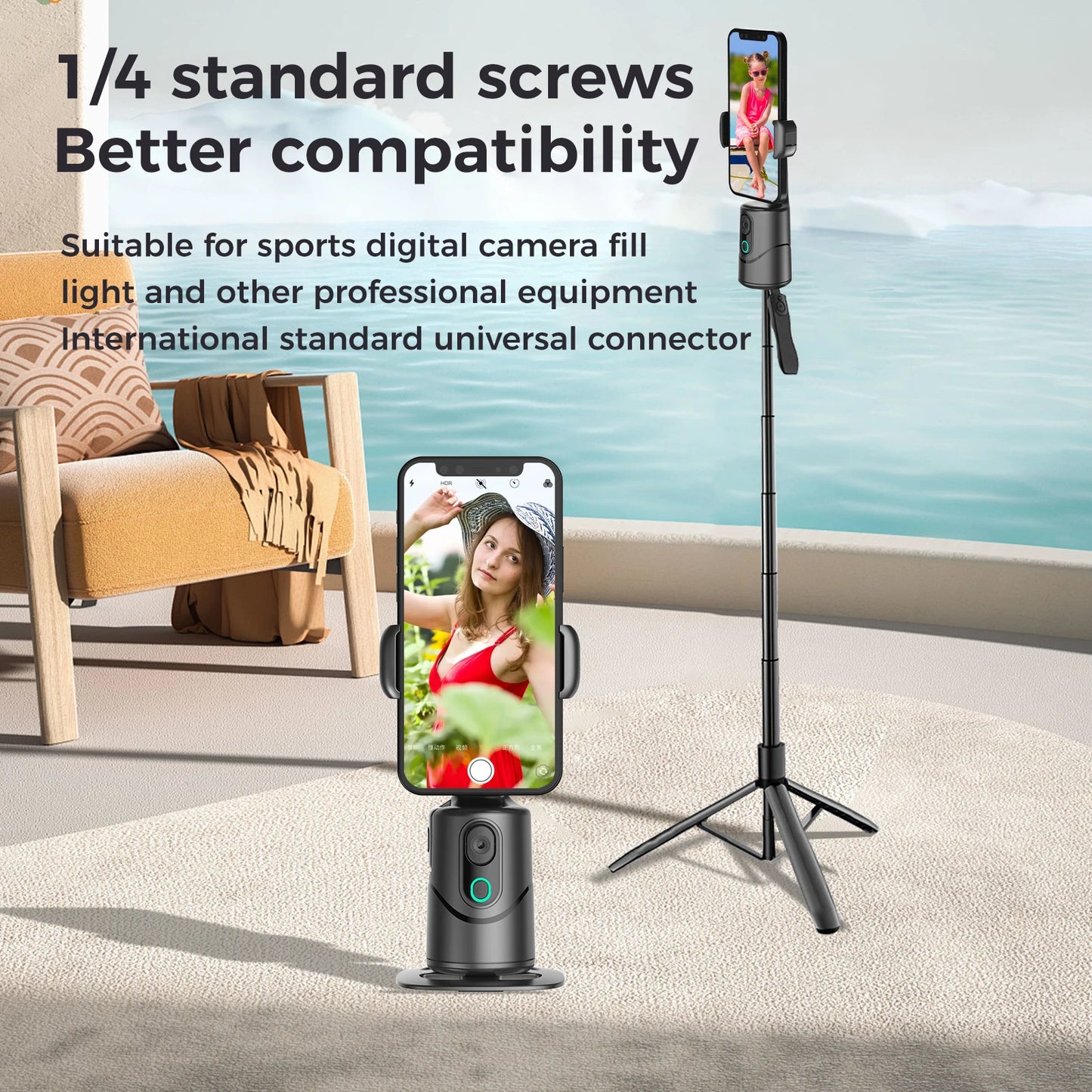 Automatic facial tracking phone holder with remote control and gesture control, 360 ° rotating phone camera holder