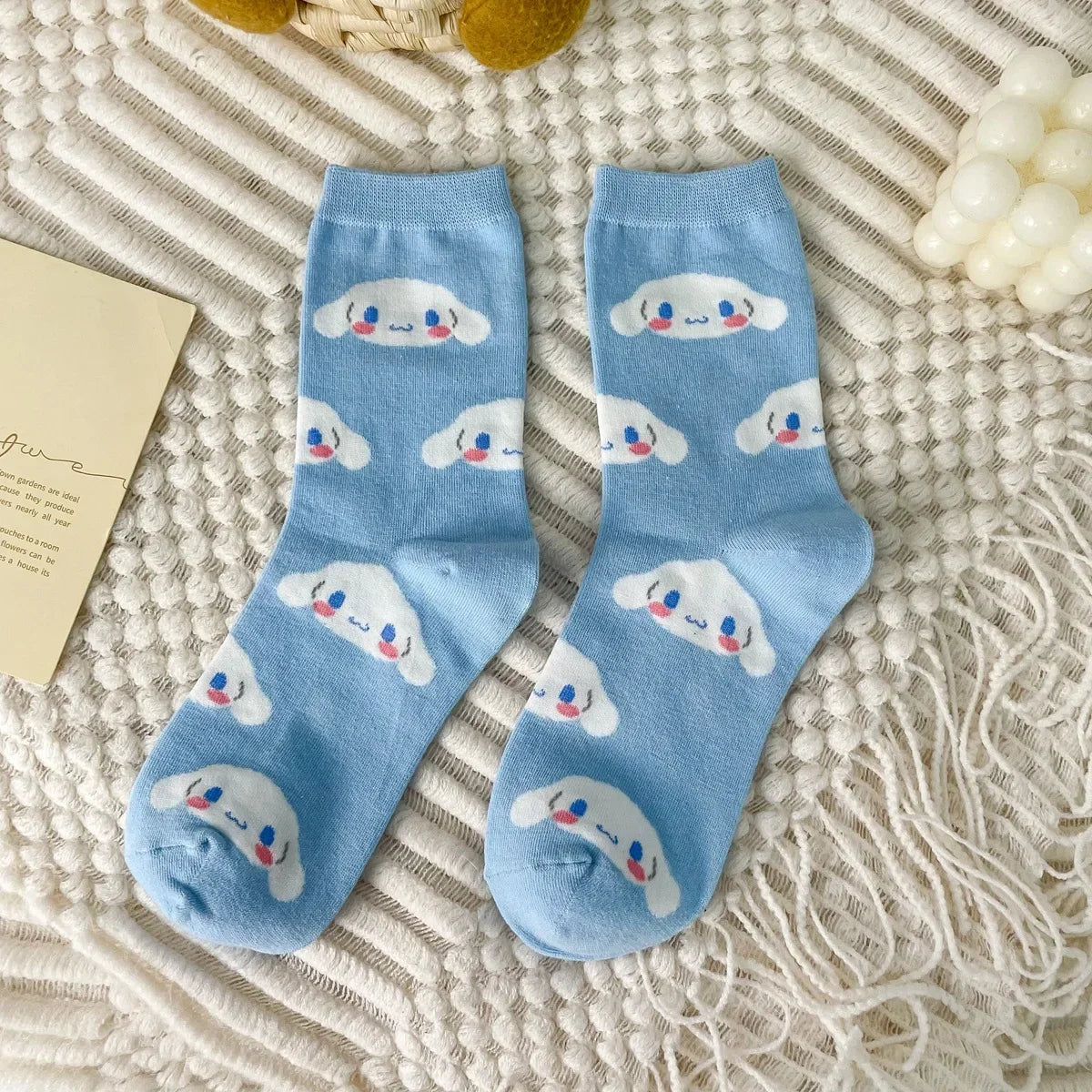 1pair Miniso Cinnamoroll Cartoon socks girl's blue combed cotton mid-tube stockings cute sanrio puppy stockings