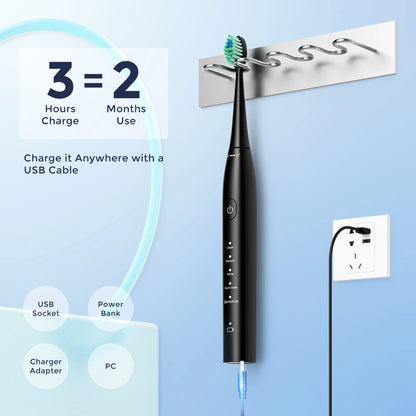 Sejoy Electric Toothbrush for Adults Rechargeable DY-156 Sonic Tooth Brushes 5 Modes IPX7 Waterproof with 8 Replacement Heads