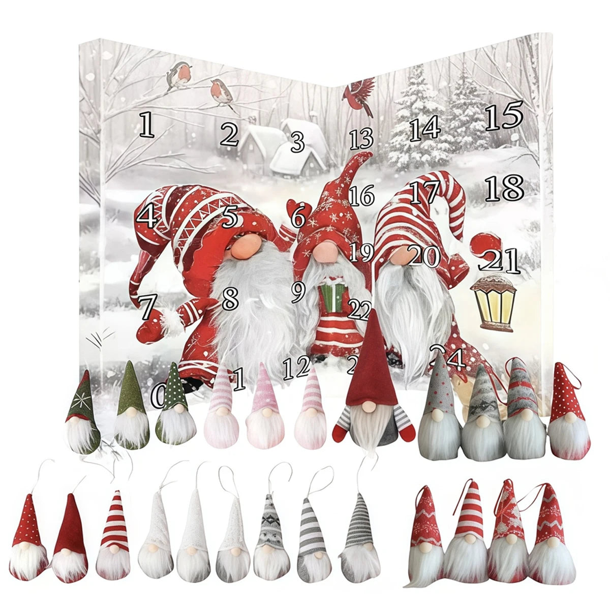 24-day Countdown Calendar Dwarf Dolls Ornaments for Centerpiece Desktop Mantel Christmas Tree 2025 Gnome Advent Calendar