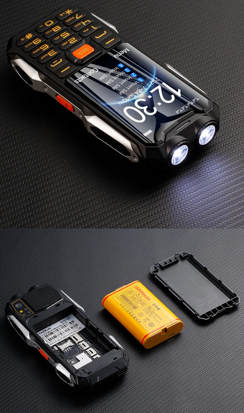 Q9 GSM 2G Network Mobile Phone 4 SIM Cards Rugged Bar Cellphone 3.5Inch HD Display Big Battery Loud Voice For Elderly
