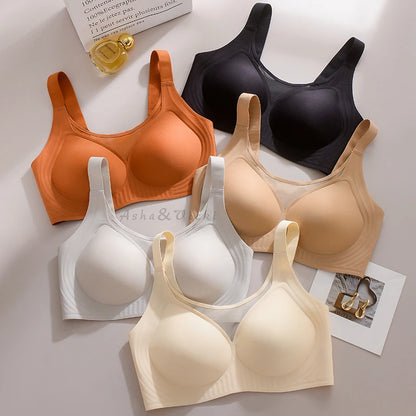 Plus Size Jelly Gum Full Cover Semi Fixed Large Cup Lace Underwear Anti Glare Mesh Woman Bra Comfortable  Gathering