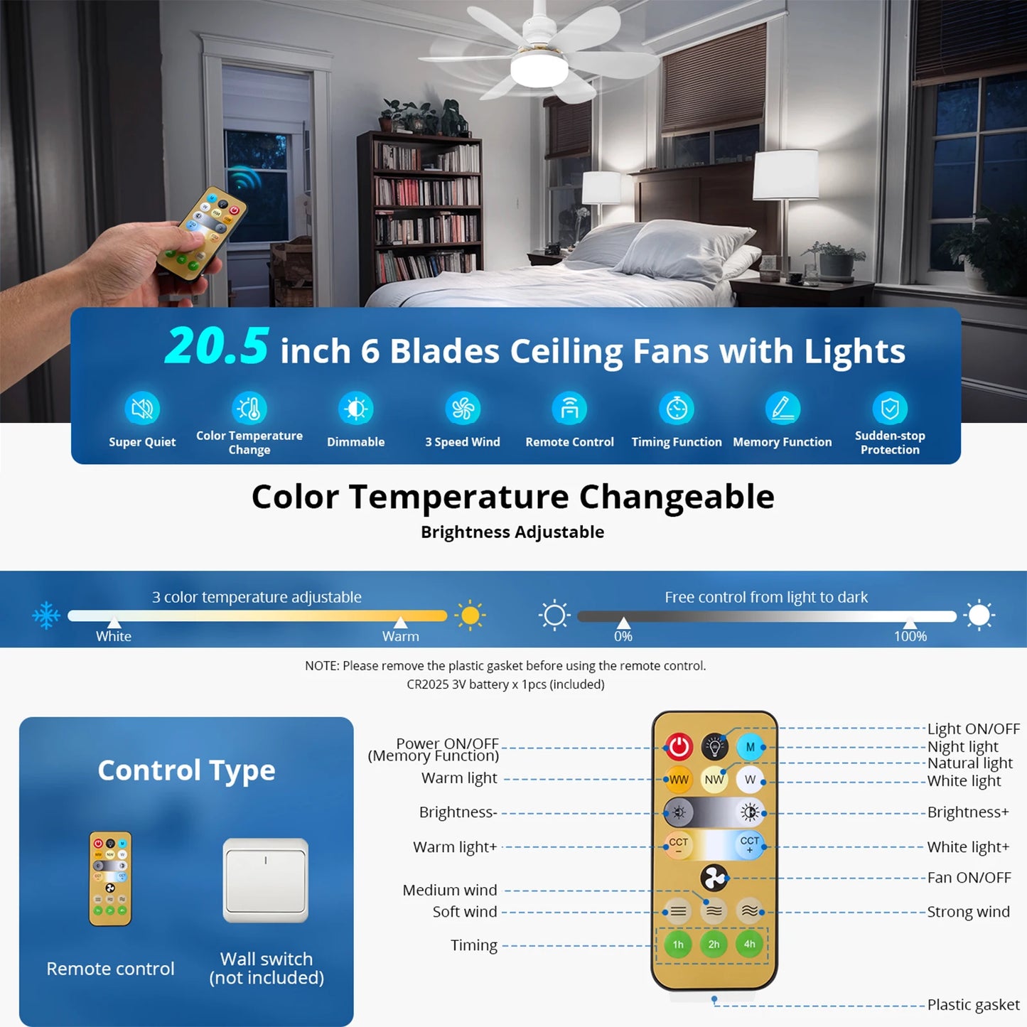 IRALAN Modern ceiling led light fan 52CM 42CM silent with remote control ceiling fan lamp for room office study kitchen