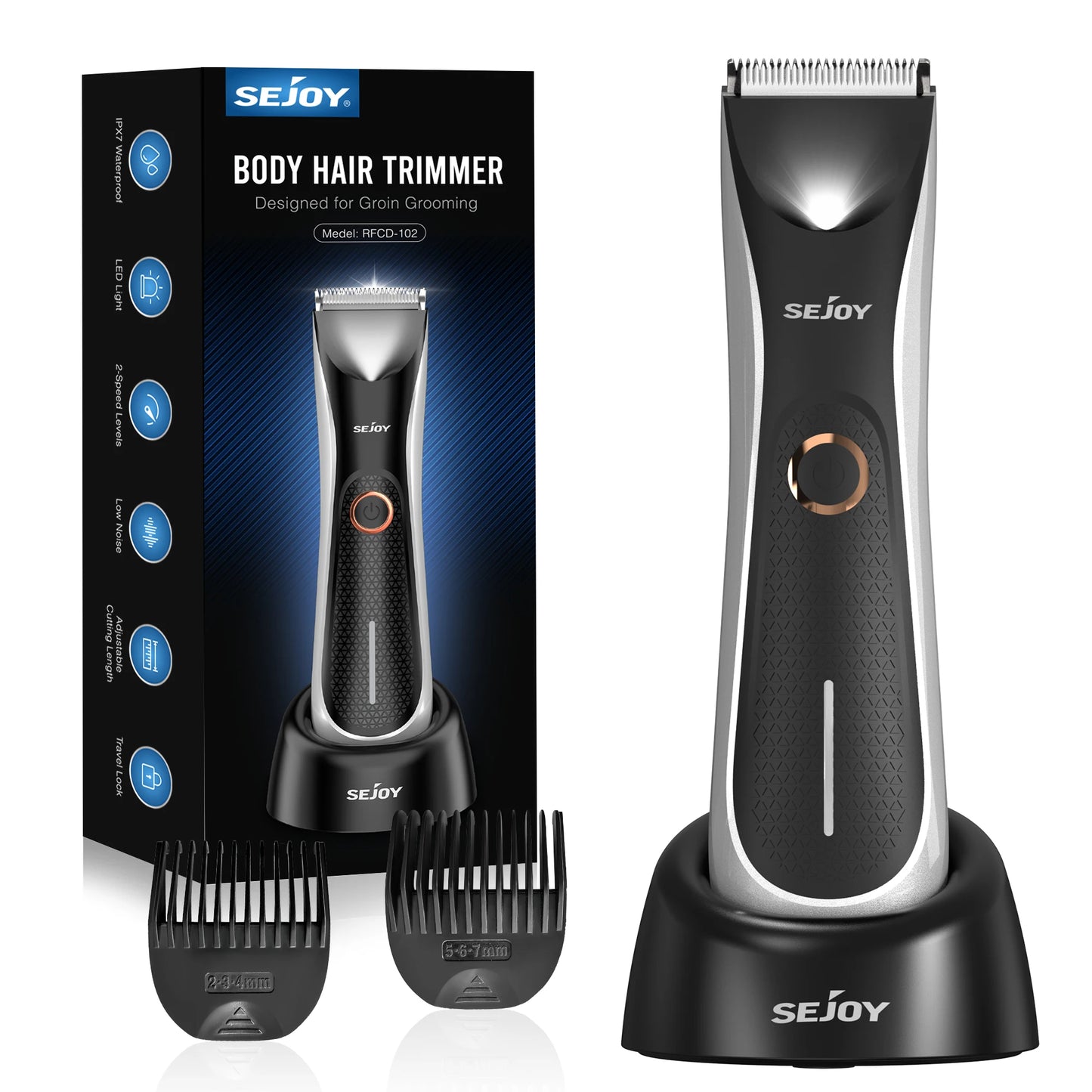Sejoy  Body Hair Trimmer for Men Bikini Electric Trimmer Groin & Body Shaver Groomer Arm Beard Razor Rechargeable
