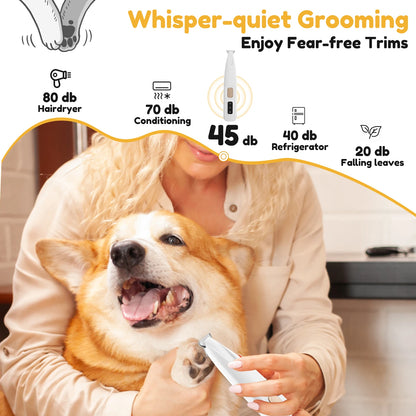 Electric Pet Paw Trimmer Rechargeable Cat Paw Clipper Low Noise Dog Paw Trimmer Kit with LED Light Waterproof Pet Grooming Tools