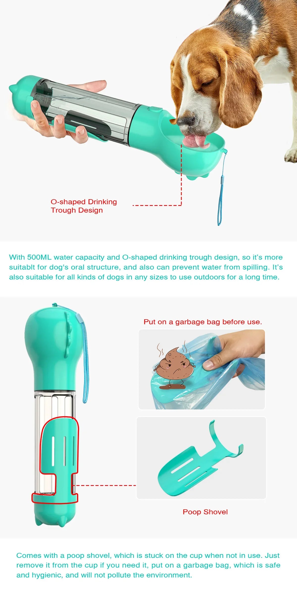 Portable Pet Dog Water Bottle For Small Large Dogs Travel Puppy Cat Drinking Bowl Outdoor Pet Water Dispenser Feeder wiht shovel