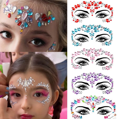5Pcs/lot Mixed Shinying Girl Nail Glitter Face Stickers Rhinestone 3D Colorful Random Nail Face Crystal DIY Makeup Face/Body Dia