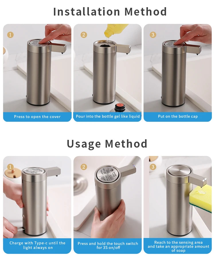 Kitchen Soap Machine Automatic Sensor Out of Hand Sanitizer Smart Electric Body Wash Soap Dispenser 304 Stainless Steel