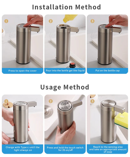 Kitchen Soap Machine Automatic Sensor Out of Hand Sanitizer Smart Electric Body Wash Soap Dispenser 304 Stainless Steel