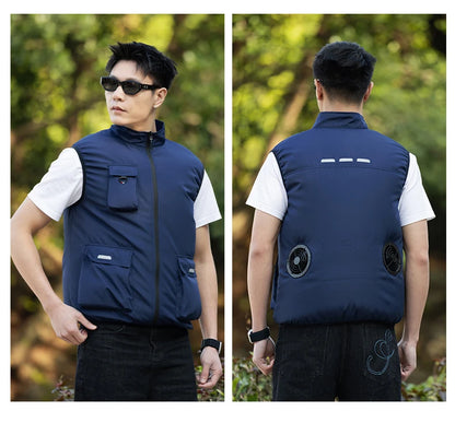 Summer Cooling Fan Workwear, Unisex Short Sleeve, Outdoor Sun Protection & Cooling Vest with Built-in Fans