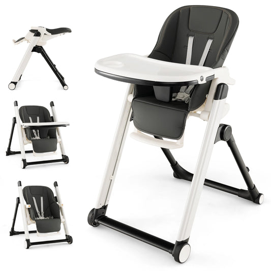 GOFLAME Foldable Baby High Chair Feeding Chair With Recline Backrest Detachable Trays