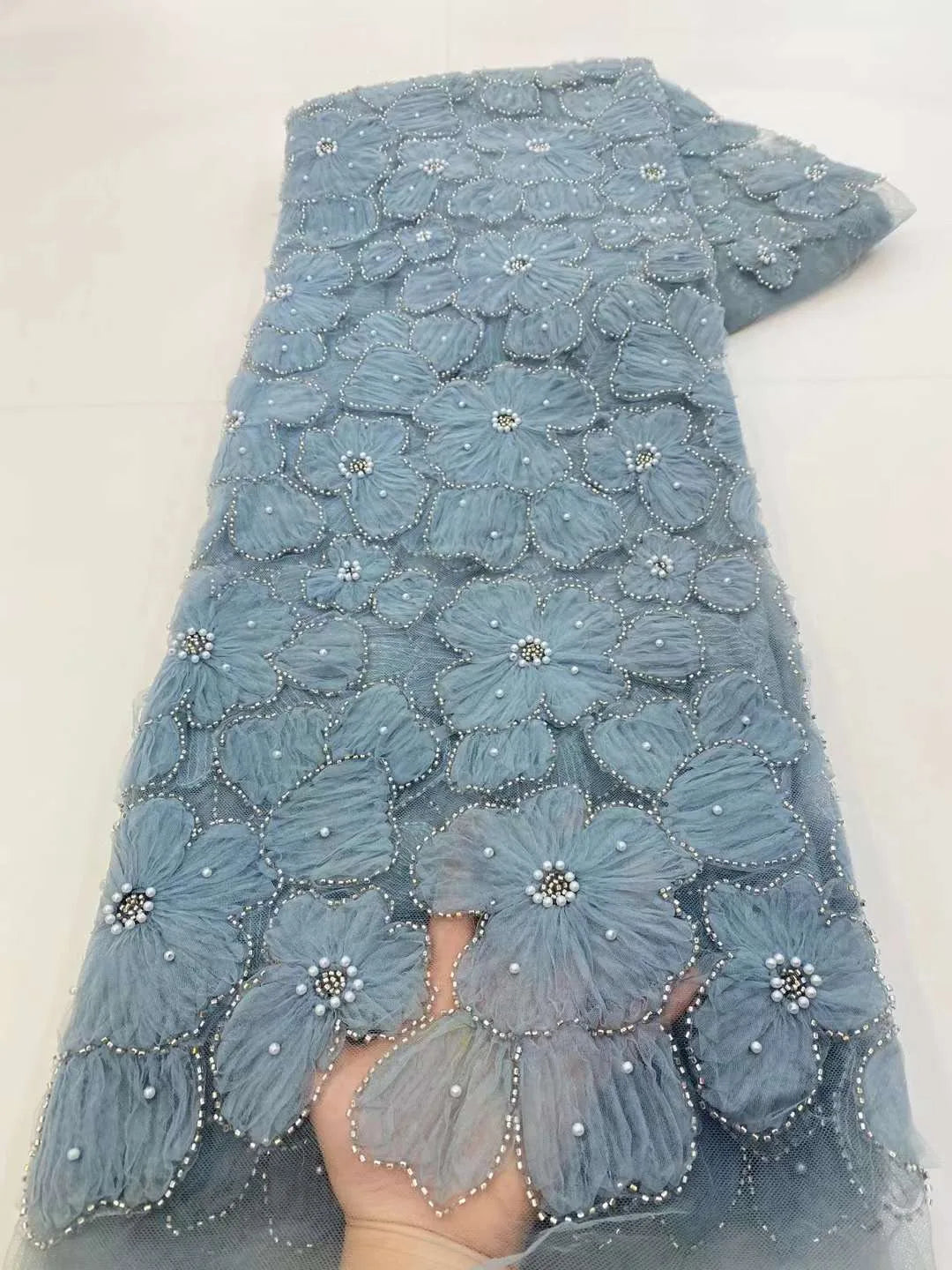 Dark Purple Panhua Bead Cord Embroidery + Sequin Embroidery Fairy Style Evening Dress Women’s Skirt Fashion Bead sewing 2 yard