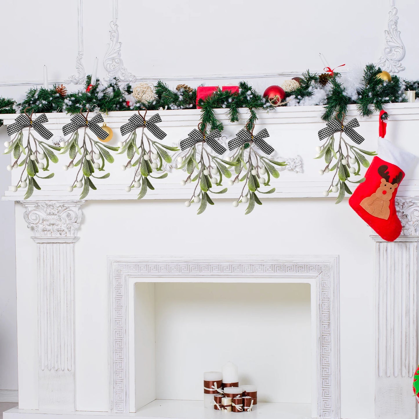 6pcs artificial Christmas Mistletoe hanging ornament Artificial green plant home decoration berry hanging ornament