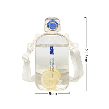 Flat Square Transparent Water Bottle Portable Travel Canteen with Adjustable Strap Elegant Slim Bottle for Sport Camping