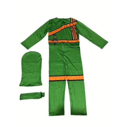 Complete Party Costume Set for Kids with Makeup Mask NinjTheme Party Cosplay Costume Set for Kids Mask Jumpsuit and Accessories