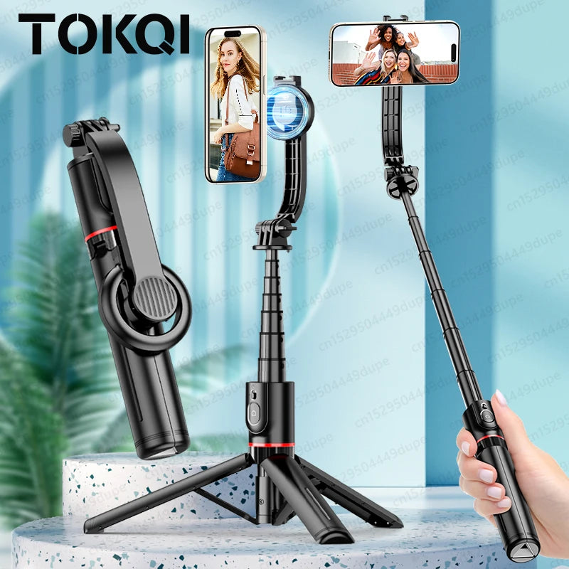 Magnetic Selfie Stick Tripod with Bluetooth Remote Magsafe Cellphone Stand for iPhone 14 13 12 Pro Max Vertical Shooting