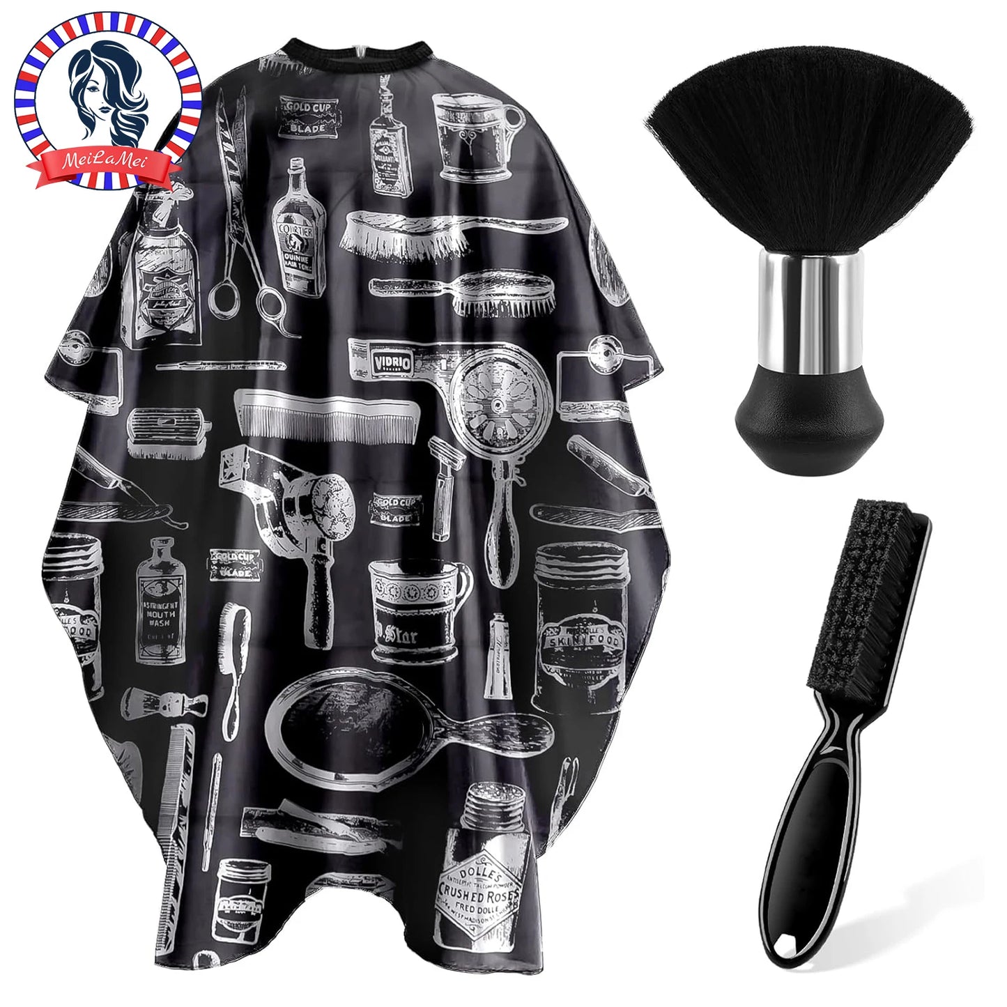 3/8pcsHair Cutting Barber Cape Set with Neck Duster Brush Barber Brush Professional Barber Accessories Salon Cleaning Supplies