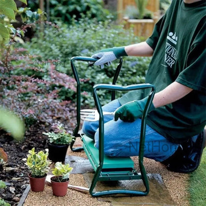 Garden Kneeler 2-In-1 Folding Gardening Padded Seat And Kneeling Stool Tool Bag~
