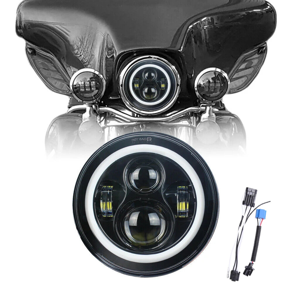 7 inch Moto LED Headlight For Harley Bike With 4-1/2"4.5" LED Passing Lamps Fog Lights 7"Bracket Mounting Ring Motorcycle