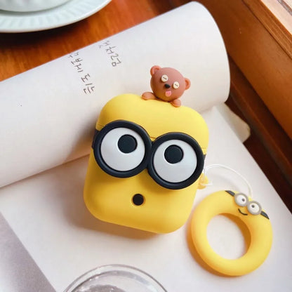 For Airpods 4 Case 2024,3D Cartoon Big Eyes With Bear Toy Silicone Earphone Cover For Airpod 4 Case/Airpods Pro 2 Case Funda
