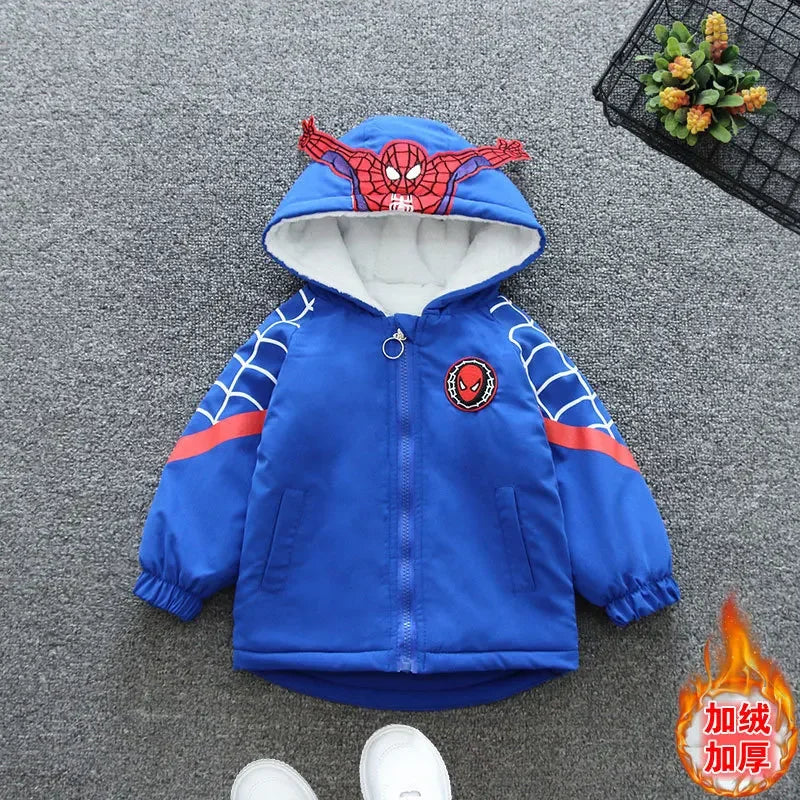 Boys Spiderman Winter Jacket - Thick Warm Hooded Down Parka Coat for Kids