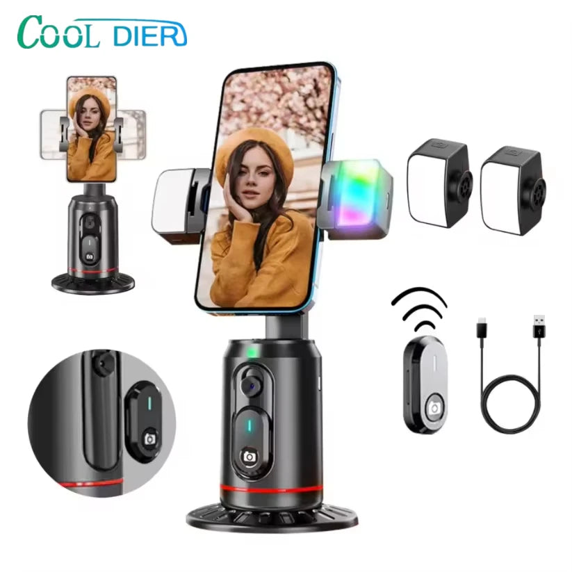 COOL DIER 2026 New 360 Rotation Gimbal Stabilizer, Selfie Stick Tripod Desktop Face Tracking Gimbal for Tiktok Smartphone Live
