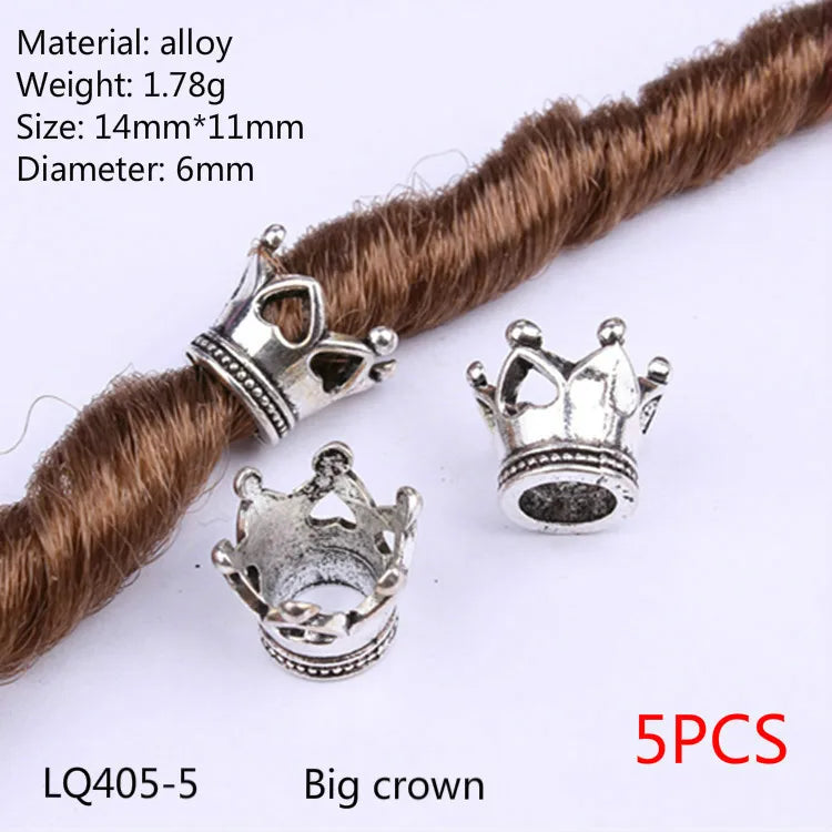 5 Pcs Antique Silver Hair Braid Dread Dreadlock Beads Cuffs Tuber Approx 8mm Inner Hole for Hair Styling Accessories Tool