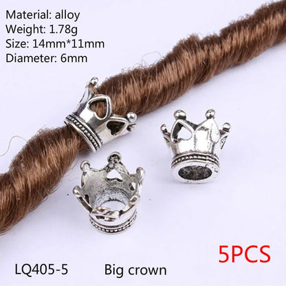 5 Pcs Antique Silver Hair Braid Dread Dreadlock Beads Cuffs Tuber Approx 8mm Inner Hole for Hair Styling Accessories Tool