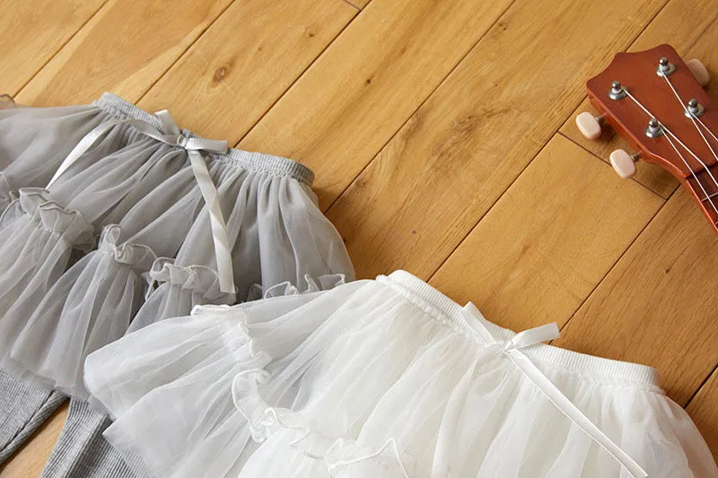 Kids Autumn Leggings Children Cute Thin Style Yarn Skirt Kids Solid Color Bow Skinny Pants