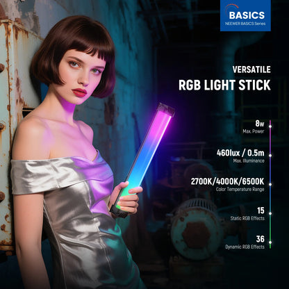 NEEWER Basics 12" Magnetic RGB Light Wand, 2700K/4000K/6500K CRI95 8W LED Dimmable Handheld Tube Light Stick 2000mAh