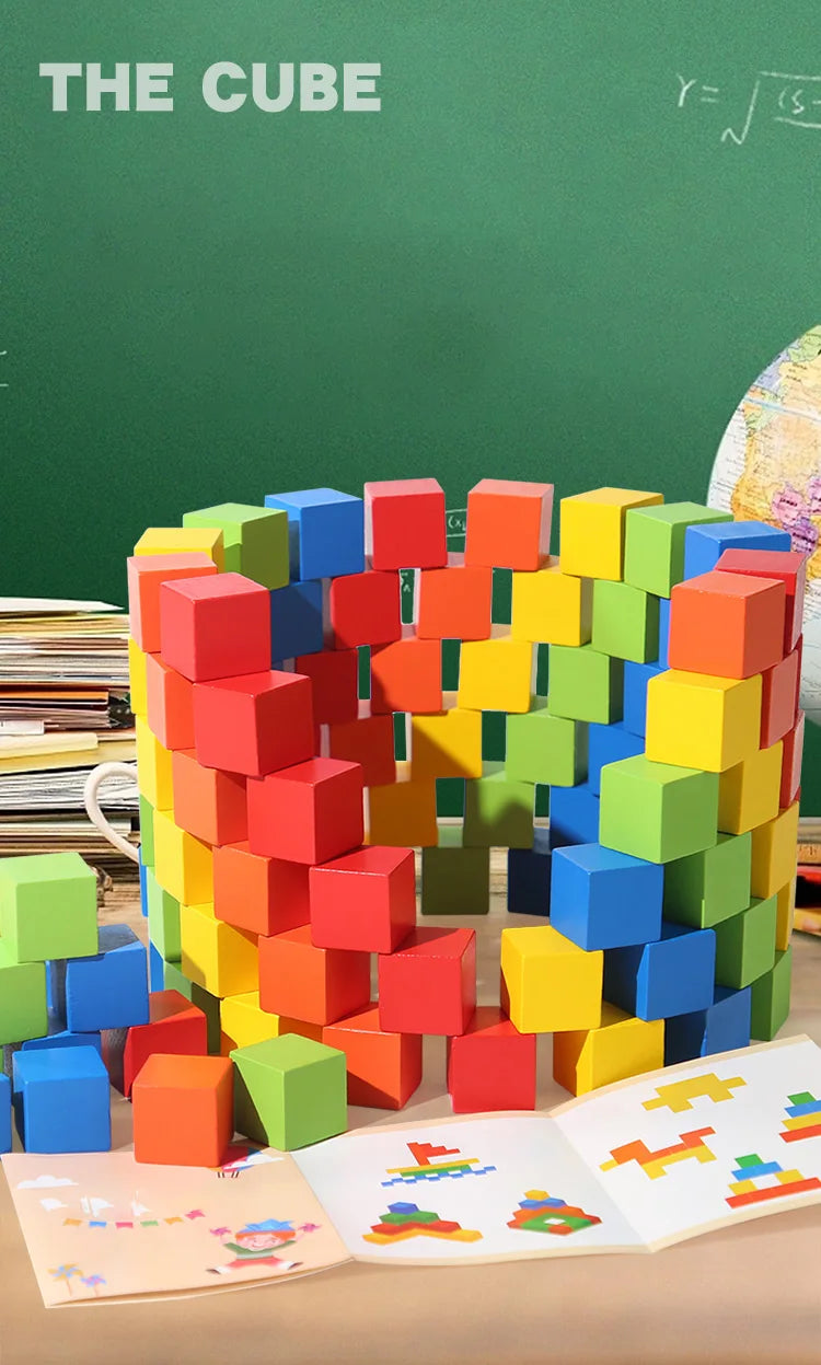 50/100pcs Colorful Cubes Wooden Building Blocks Stacking Up Square Wood Toy Baby Shape Color Learning Toys for Children