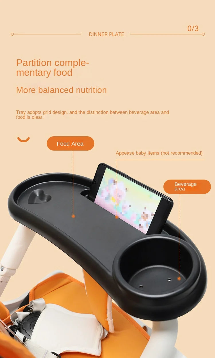 3-in-1 Baby Stroller Tray with Cup Holder & Phone Stand - Universal Toddler Snack Table Accessory