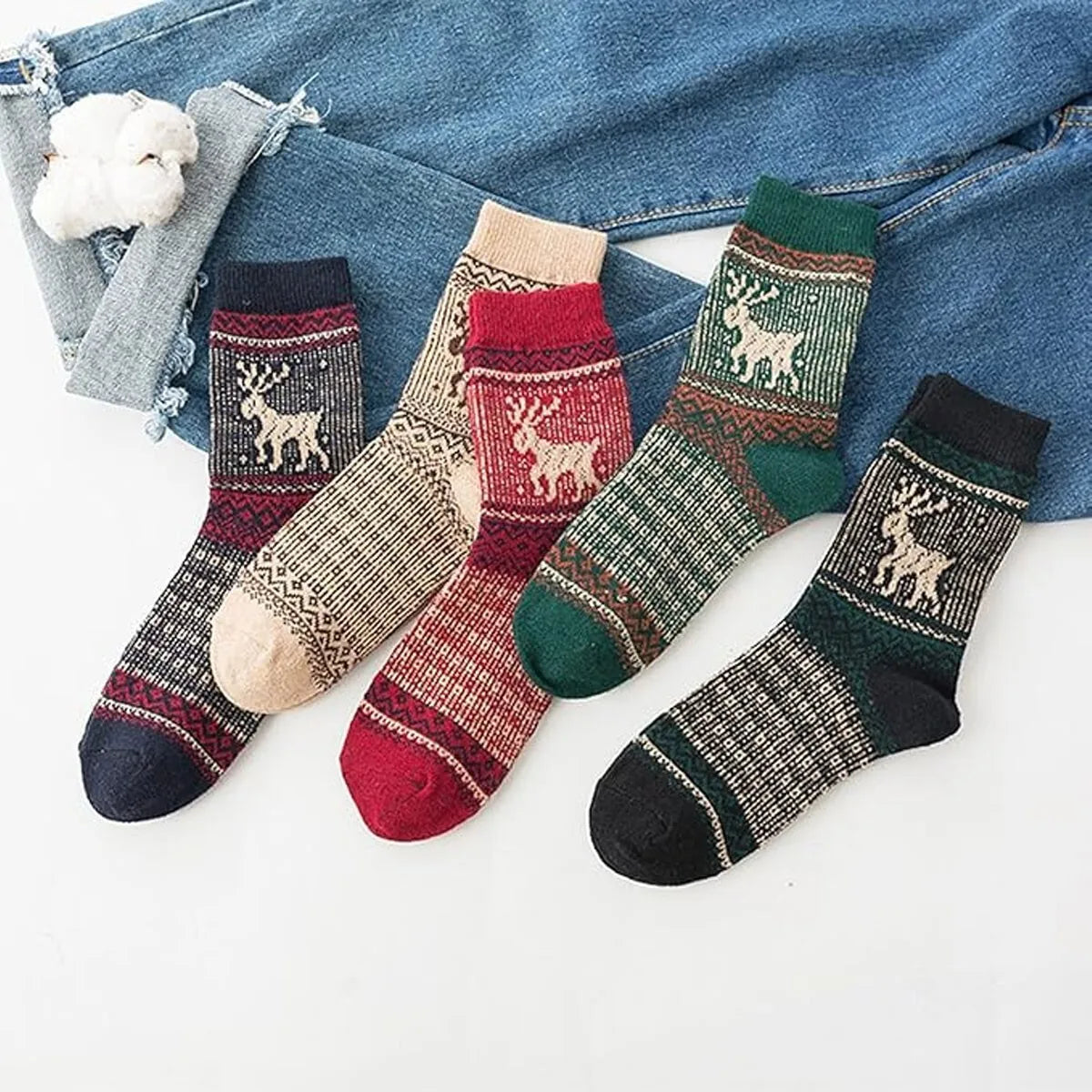 5 Pairs Winter Men's Thicken Sheep's Wool Socks - Warm & Retro | Colorful Fashio